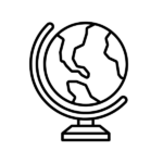 Globe icon representing interconnectedness and a global approach to wellness and personal growth.